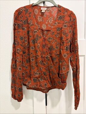 Mossimo Supply Co. Rust Orange Floral Wrap Blouse